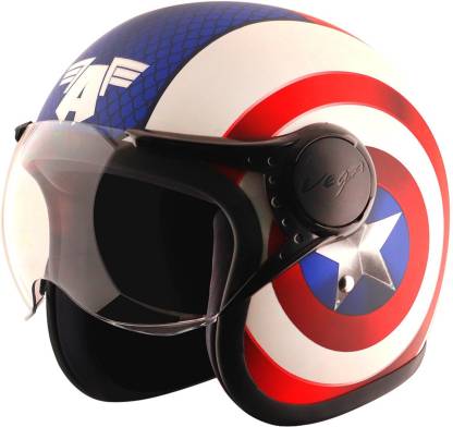 VEGA Jet Marvel Captain America Edition Motorbike Helmet  (Dull White Red)