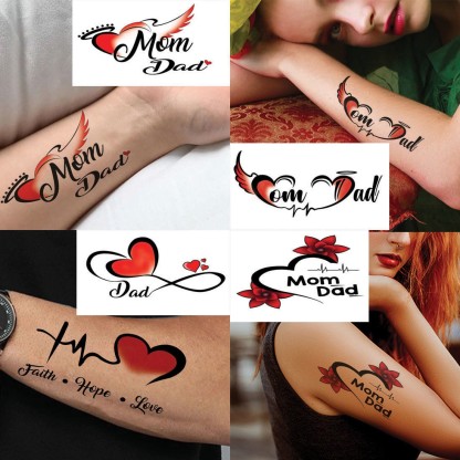 voorkoms Mom Dad Temporary Tattoos Mom dad Heart Trible  mom dad Combo  Pack 4  Price in India Buy voorkoms Mom Dad Temporary Tattoos Mom dad  Heart Trible  mom dad