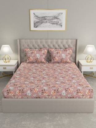 Raymond Home 125 TC Microfiber Double Floral Flat Bedsheet  (Pack of 1, Peach)