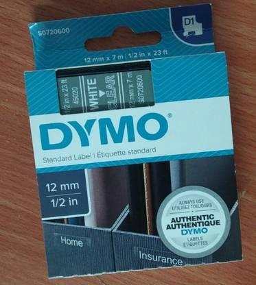 Dymo S0720600 D1 Tape 12mm x 7m White on Clear White Ink ...