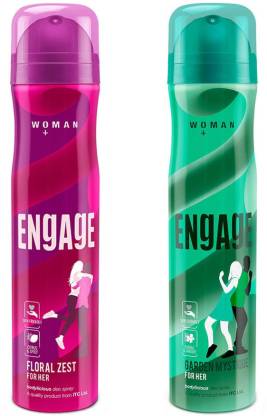 Engage Floral Zest, Citrus & Floral and Garden Mystique, Spicy & Woody, Skin Friendly Deodorant Spray – For Women  (150 ml, Pack of 2)