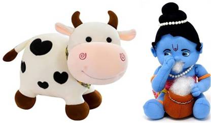 Crispy toys Cartoon Character Soft Plush Cow & Krishna Teddy For Kids ,  Birthday Gift etc - 30 cm - Cartoon Character Soft Plush Cow & Krishna  Teddy For Kids , Birthday