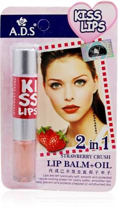 ads 2IN1 STRAWBERRY CRUSH LIP BALM + Lip Oil with Liner & Rubber Band Strawberry