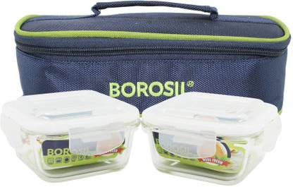 Borosil Microwavable Klip N Store Square 320 Ml 2 Containers Lunch Box