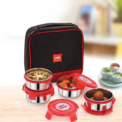 Details about  / Cello Max Fresh Supremo Stainless Steel Red Round Lunch Box Set 300ML,Set Of 4