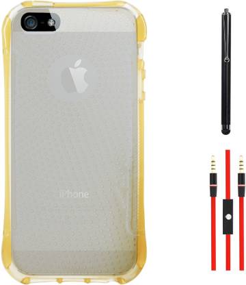 DMG Ultra Thin Flexible TPU Back Cover Case For Apple iPhone 5/5S (Golden) + AUX Cable + Stylus Accessory Combo