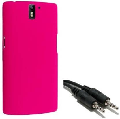 Chevron Premium Back Cover Case with Aux Cable for OnePlus One (Deep Pink) Accessory Combo
