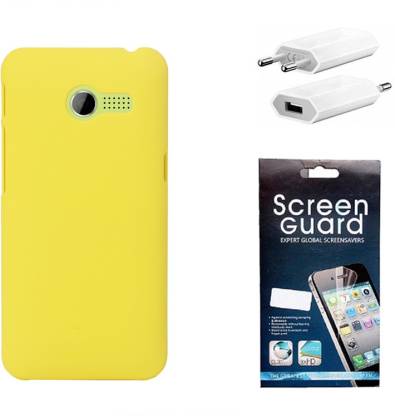 Koloredge Back Cover + Screen Guard + USB Charger For Asus Zenfone 4 - Yellow Accessory Combo