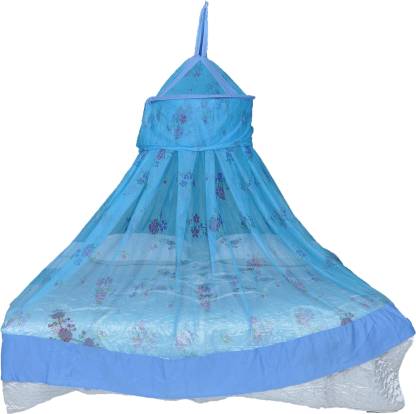 RIDDHI Nylon Adults Washable round blue soft printed mosquito net for double bed Mosquito Net