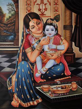 Exotic India Mother Yashoda Feeding Butter To Baby Krishna Oil 48 Inch X 36 Inch Painting Price In India Buy Exotic India Mother Yashoda Feeding Butter To Baby Krishna Oil 48