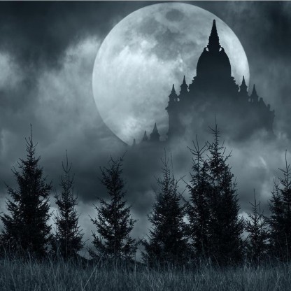 Moonlight Gothic Castle Printed Box Canvas Picture Multiple Sizes 