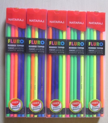 20x Nataraj FLURO Rubber Tipped NEON Pencil 2 eraser free 2 sharpener 