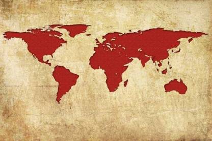 World Map - Red Paper Print