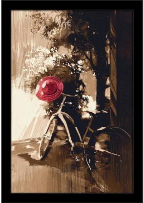 Vintage Bicycle And Red Hat On Summer Day Framed Art Print Paper Print