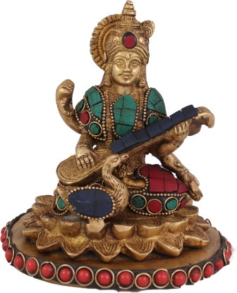 Music & Art Hindu Goddess of Knowledge Purpledip Brass Idol Saraswathi 11572