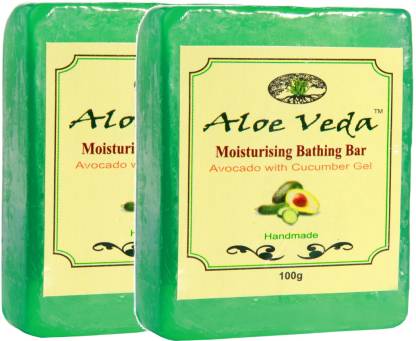 Aloe Veda Moisturising Bathing Bar - Avocado with Cucumber Gel - Pack of 2