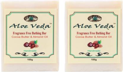 Aloe Veda Fragrance Free Bathing Bar - Cocoa Butter & Almond Oil - Pack of 2