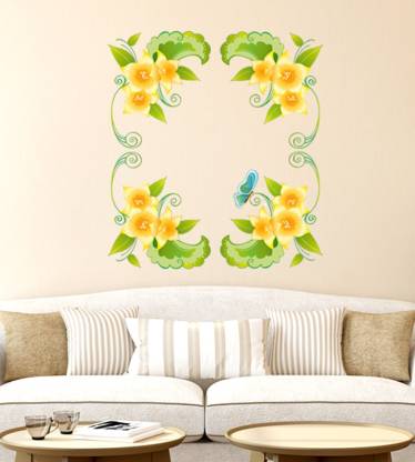 Aquire 95 cm Wall Stickers Flowers in Yellow Leaves Border Frame LED TV Background  Vinyl Self Adhesive Sticker Price in India - Buy Aquire 95 cm Wall Stickers  Flowers in Yellow Leaves