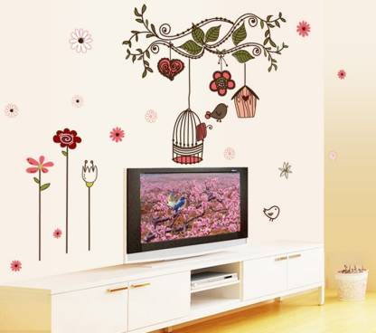 Oren Empower 70 cm Cozy Living Room, Bedroom Tv Background Wall Stickers  with Pink Birdcage Self Adhesive Sticker Price in India - Buy Oren Empower  70 cm Cozy Living Room, Bedroom Tv