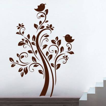 decor kafe Decal Style Birds Floral Wall Art Medium Size-16*24 Inch Medium Self Adhesive Sticker