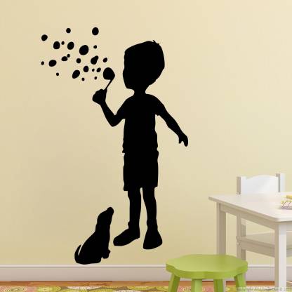 decor kafe Decal Style Child and A Dog Wall Sticker Small Size-10*16 Inch Small Self Adhesive Sticker