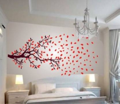 Decor Kafe Décor Red Leaves Wall Sticker Extra Large Self Adhesive In India - Large Bedroom Wall Stickers