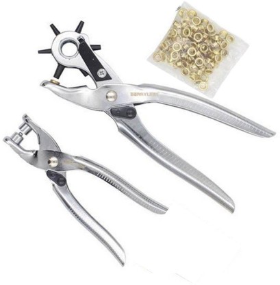 Funtress Heavy Duty Revolving Hole Punch Plier Kit 6 Sizes Head Rotation Wheel Hole Punch Tool for Leather Belt Watchband Purse 