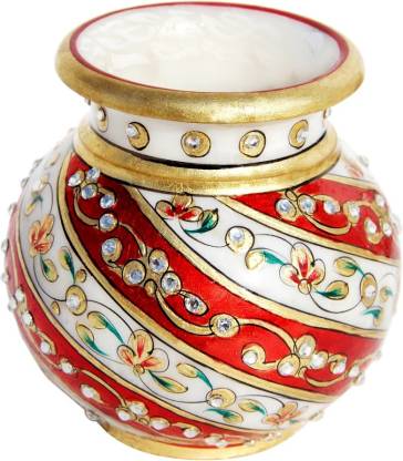 HANDICRAFTS PARADISE Handicrafts Paradise Pair Of Marble Flower Vase With Golden And White Color P 