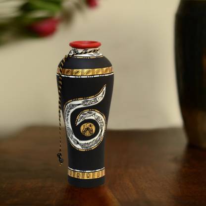 ExclusiveLane Handpainted with Madhubani Art Black Terracotta Vase