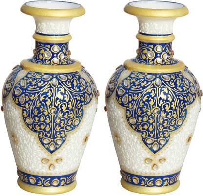 HANDICRAFTS PARADISE Marble Round Flower Vase Painted In Red Kuppi Work HANDICRAFTS PARADISE Marble Round Flower Vase Painted In Red Kuppi Work