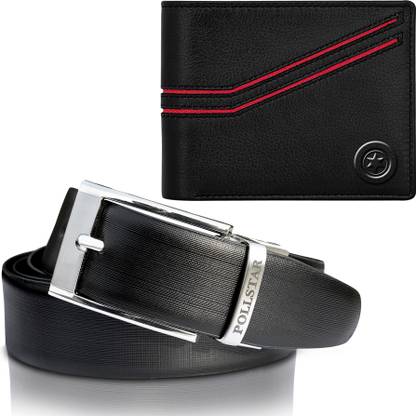 POLLSTAR Card Holder, Wallet & Belt Combo  (Black)