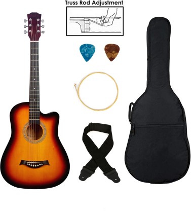 38 NATURAL - Left Handed Wood Guitar With Case and Accessories for Kids/Boys/Beginners 