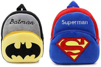  | Bling Baby Cute Superman Batman Combo Kid's Soft Cartoon  School Backpack Plush Bag Waterproof School Bag - School Bag