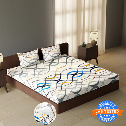CARLTON LONDON 144 TC Polyester Double Self Design Fitted (Elastic) Bedsheet