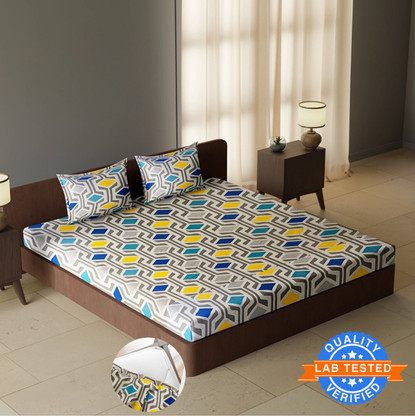 CARLTON LONDON 144 TC Polyester Double Geometric Fitted (Elastic) Bedsheet