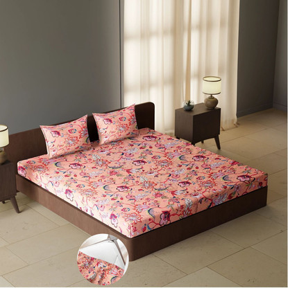 CARLTON LONDON 180 TC Polyester Queen Floral Fitted (Elastic) Bedsheet