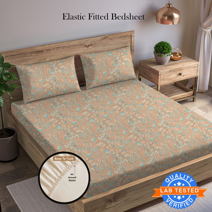 Arvind 120 TC Cotton King Floral Fitted (Elastic) Bedsheet