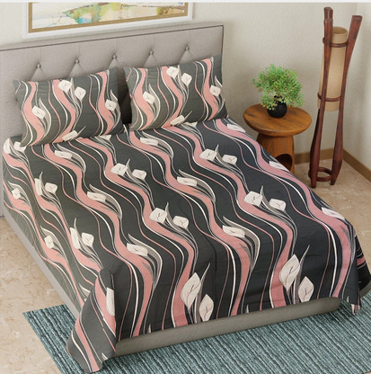 CARLTON LONDON 144 TC Cotton Queen Geometric Flat Bedsheet
