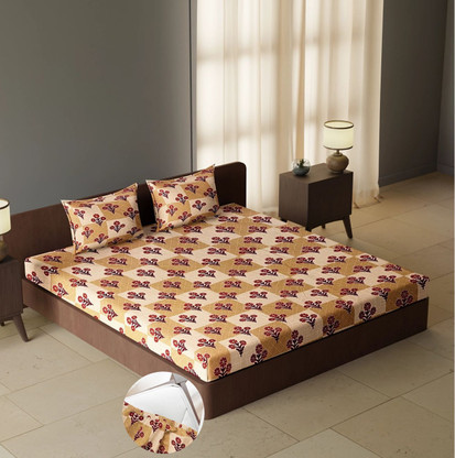 CARLTON LONDON 180 TC Polyester Queen Floral Fitted (Elastic) Bedsheet