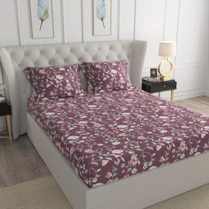 TRIDENT 120 TC Microfiber Double Floral Flat Bedsheet  (Pack of 1, Daylily)