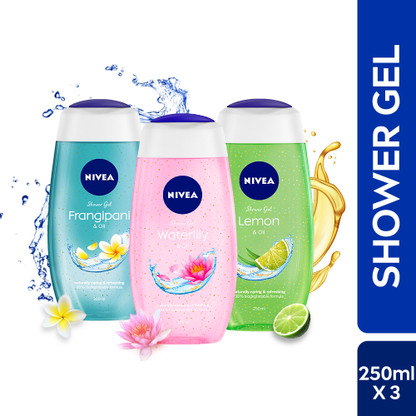 NIVEA Waterlily, LemonOil, and Frangipani showergel