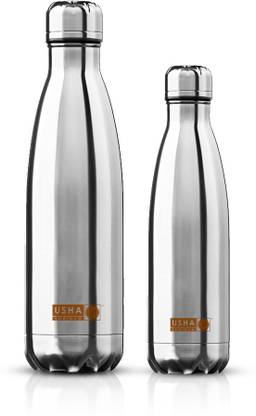 Usha Shriram Stainless Steel Insulated (0.5L & 1L)| Home, Office & Kids| Hot&Cold| Leak-proof 1500 ml Bottle  (Pack of 2, Silver, Steel)