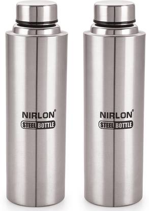 NIRLON Stainless Steel Water Bottle/Refrigerator Bottle, Single Wall, Leakproof 2 Pc 1000 ml Bottle  (Pack of 2, Silver, Steel)