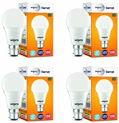 Wipro 10 W Standard B22 LED Bulb  (White, Pack of 4)