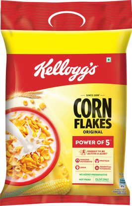 Kellogg's Corn Flakes Original, Power of Energy, Protein, Iron, Calcium & Vitamins, Cereal Pouch