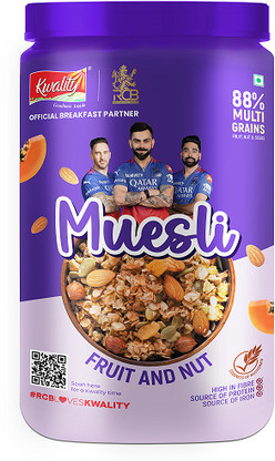 Kwality Crunchy Muesli Fruit & Nut, 76% Multigrains, High in Fibre & Protein, Breakfast Jar