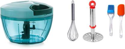 OMORTEX Combo Of 450 ML Chopper, StainlessSteel Whisk, Masher&SpatulaBrush(Pack Of 5) Vegetable & Fruit Chopper  (Chopper) at Rs. 169