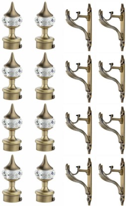 GLOXY Gold Rod Rail Bracket, Curtain Knobs, Curtain Hooks, Curtain Rods Metal