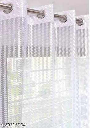 Home Sizzler 153 cm (5.02 ft) Polyester Transparent Window Curtain Single Curtain  (Striped, White)