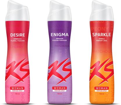 KS Woman Desire, Enigma and Sparkle Deodorant Spray  –  For Women  (450 ml, Pack of 3)